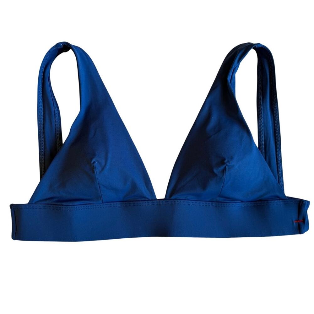 Everlane The Triangle Bikini Top Deep V-Neck Tie Back Blue Swimsuit Medium Swim